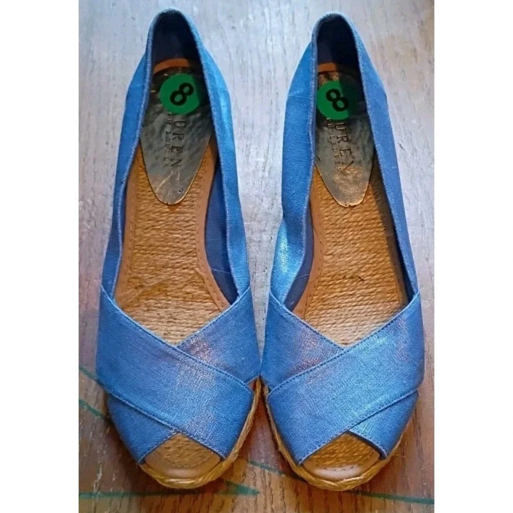 Lauren Ralph Lauren Cecilia Espadrille Wedge Sandals Size 8 Periwinkle